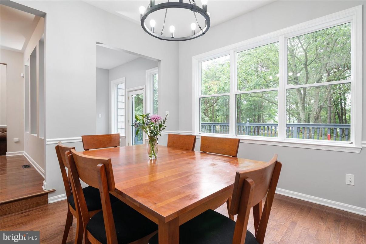 Dining room, Interior, Pendant Lights, Wood Texture Flooring