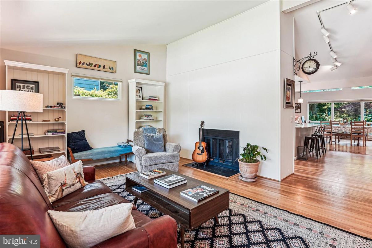 Dining room, Fireplace, Interior, Living room, Wood Texture Flooring