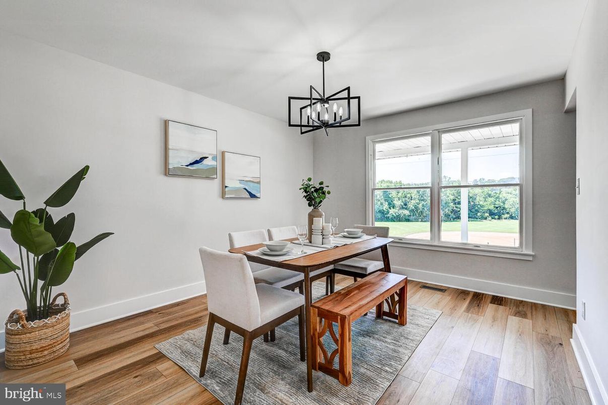 Dining room, Interior, Pendant Lights, Wood Texture Flooring