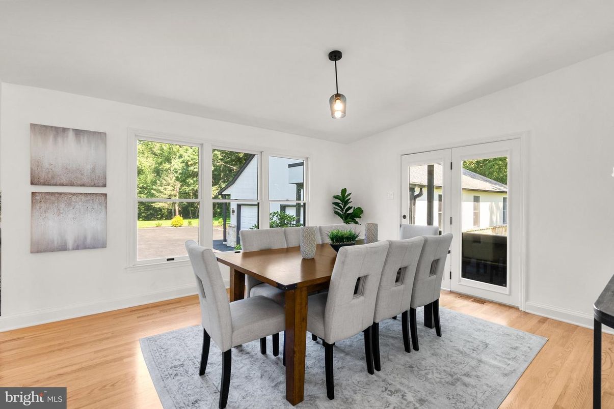Dining room, Interior, Pendant Lights, Wood Texture Flooring