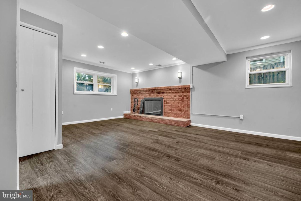 Empty room, Fireplace, Interior, Recessed Lighting, Wood Texture Flooring