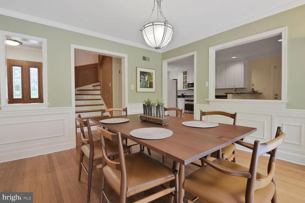 Dining room, Interior, Pendant Lights, Wood Texture Flooring