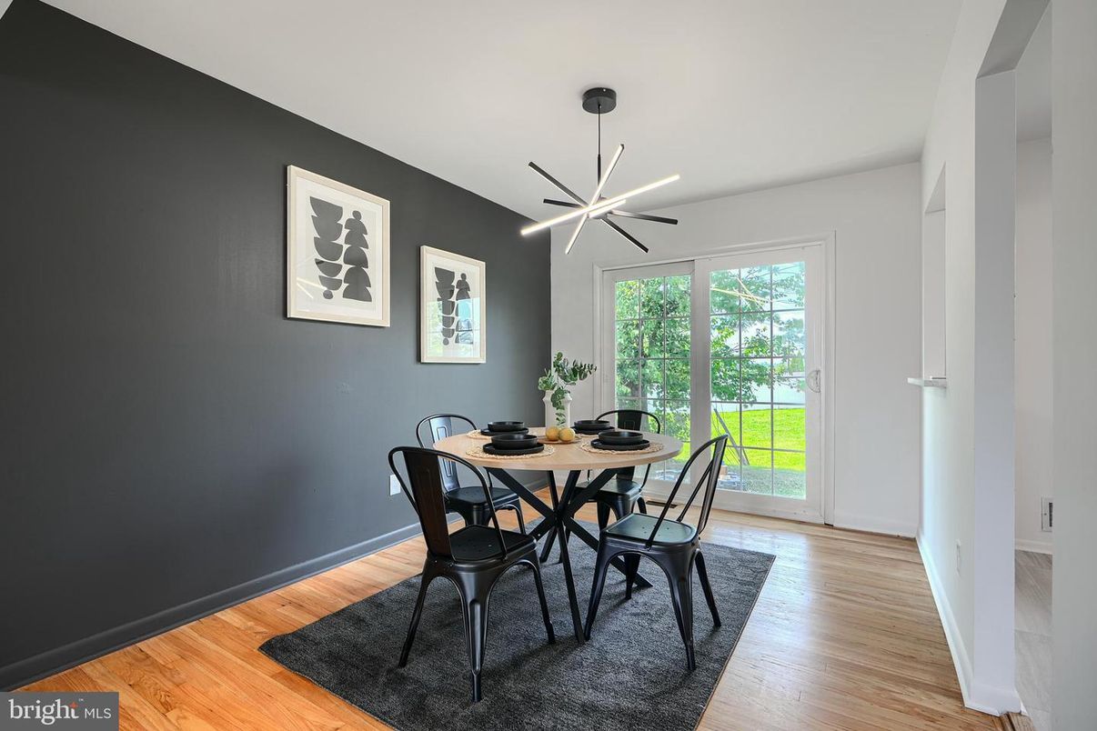 Dining room, Interior, Pendant Lights, Wood Texture Flooring