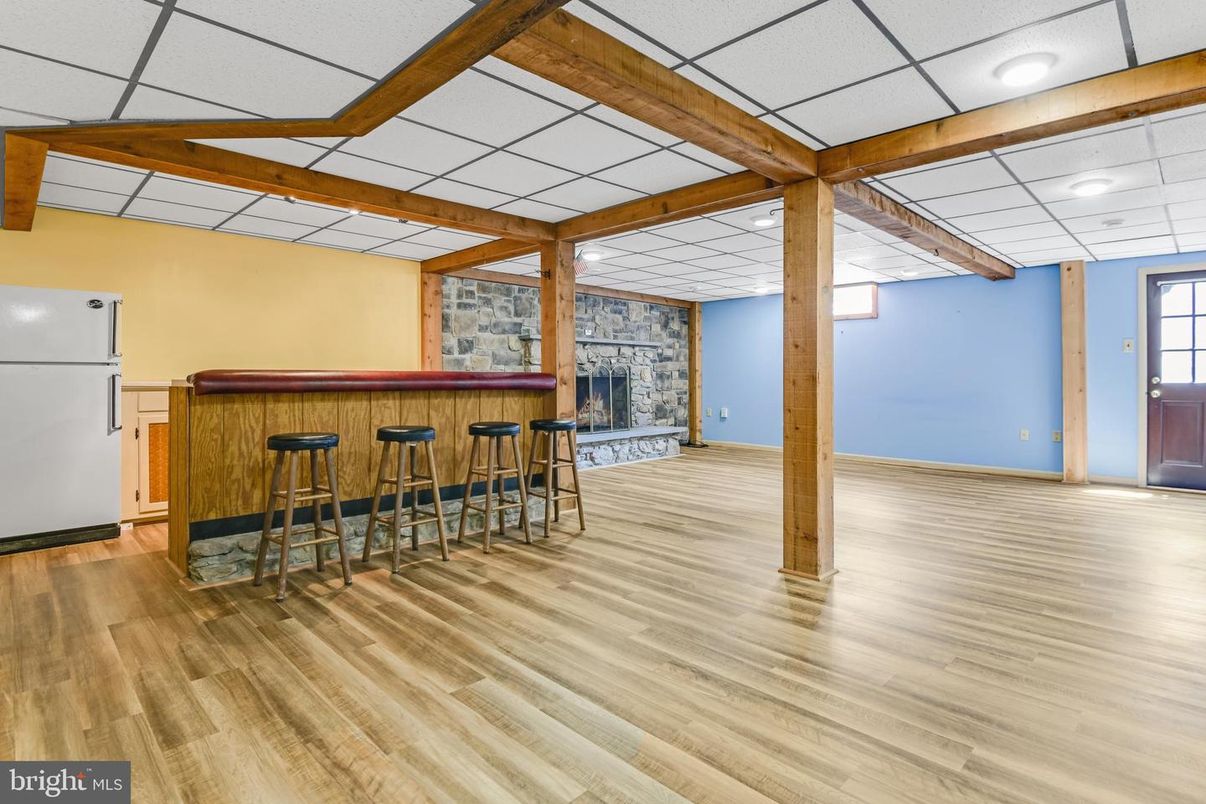 Fireplace, Interior, Recessed Lighting, Wooden Beams, Wood Texture Flooring