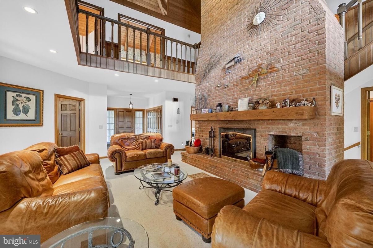 Fireplace, Interior, Living room, Recessed Lighting, Stone Walls