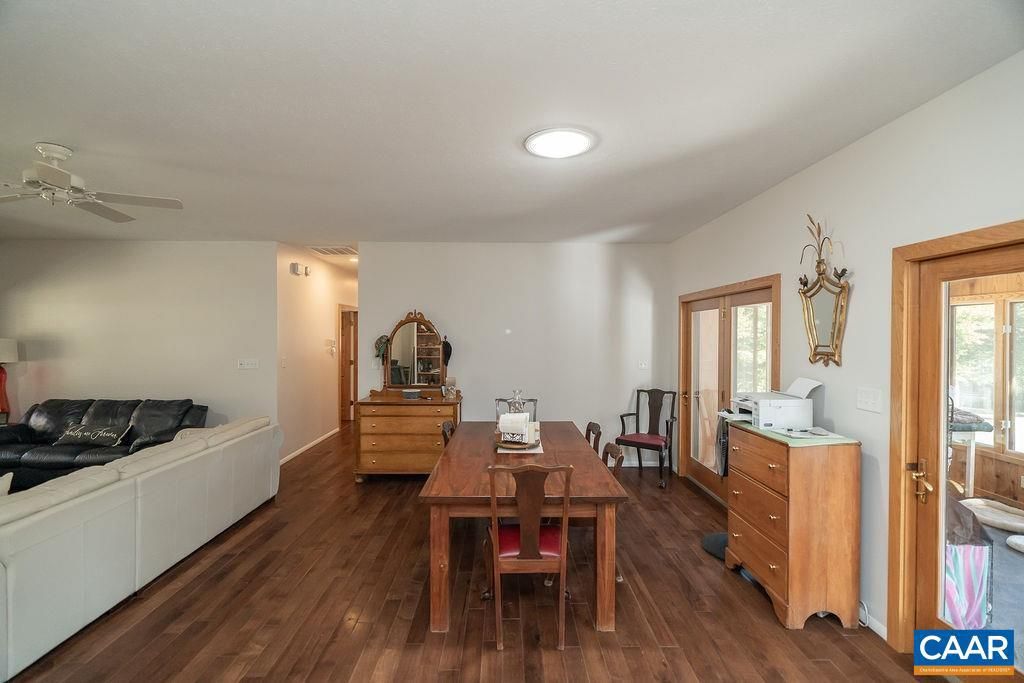 Dining room, Interior, Living room, Recessed Lighting, Wood Texture Flooring