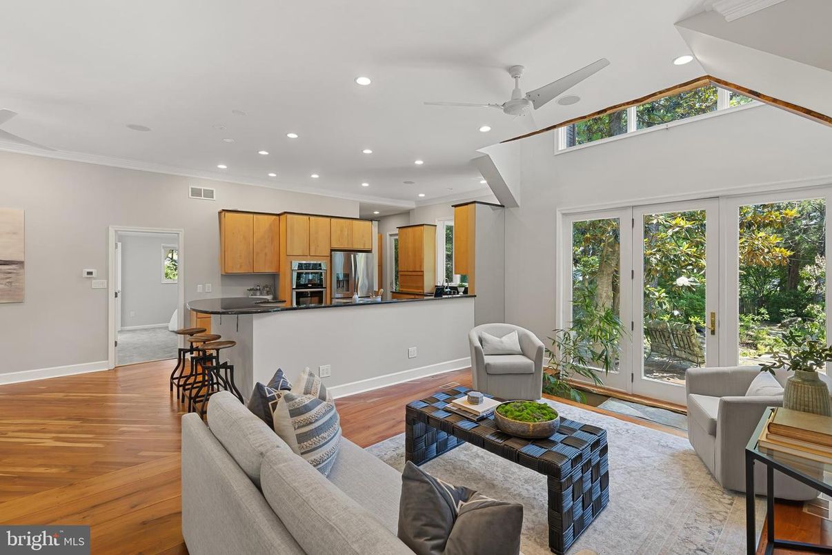 Interior, Kitchen, Living room, Recessed Lighting, Stainless Steel Appliances, Wood Texture Flooring