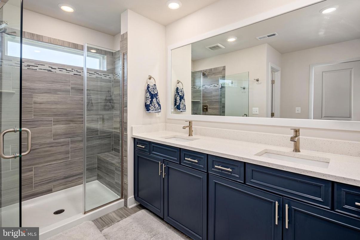 Bathroom, Dual Sink Vanities, Glass Shower, Interior, Recessed Lighting