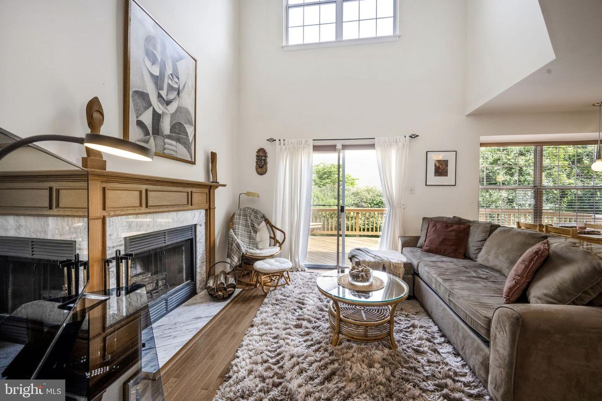 Fireplace, Interior, Living room, Pendant Lights, Wood Texture Flooring