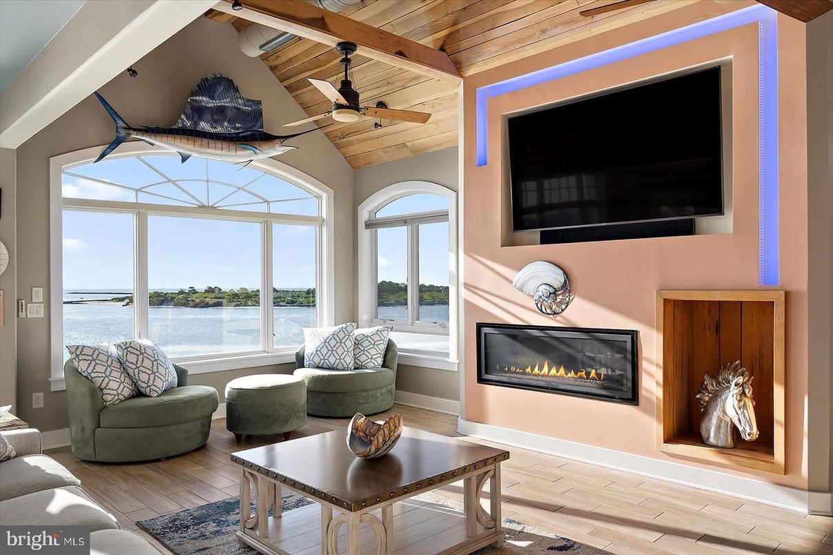 Fireplace, Interior, Living room, Water, Wood Texture Flooring