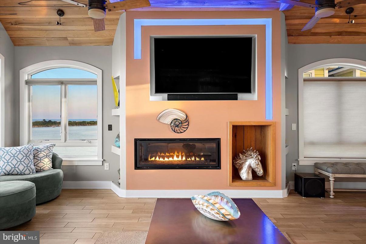 Fireplace, Interior, Water, Wooden Ceilings, Wood Texture Flooring
