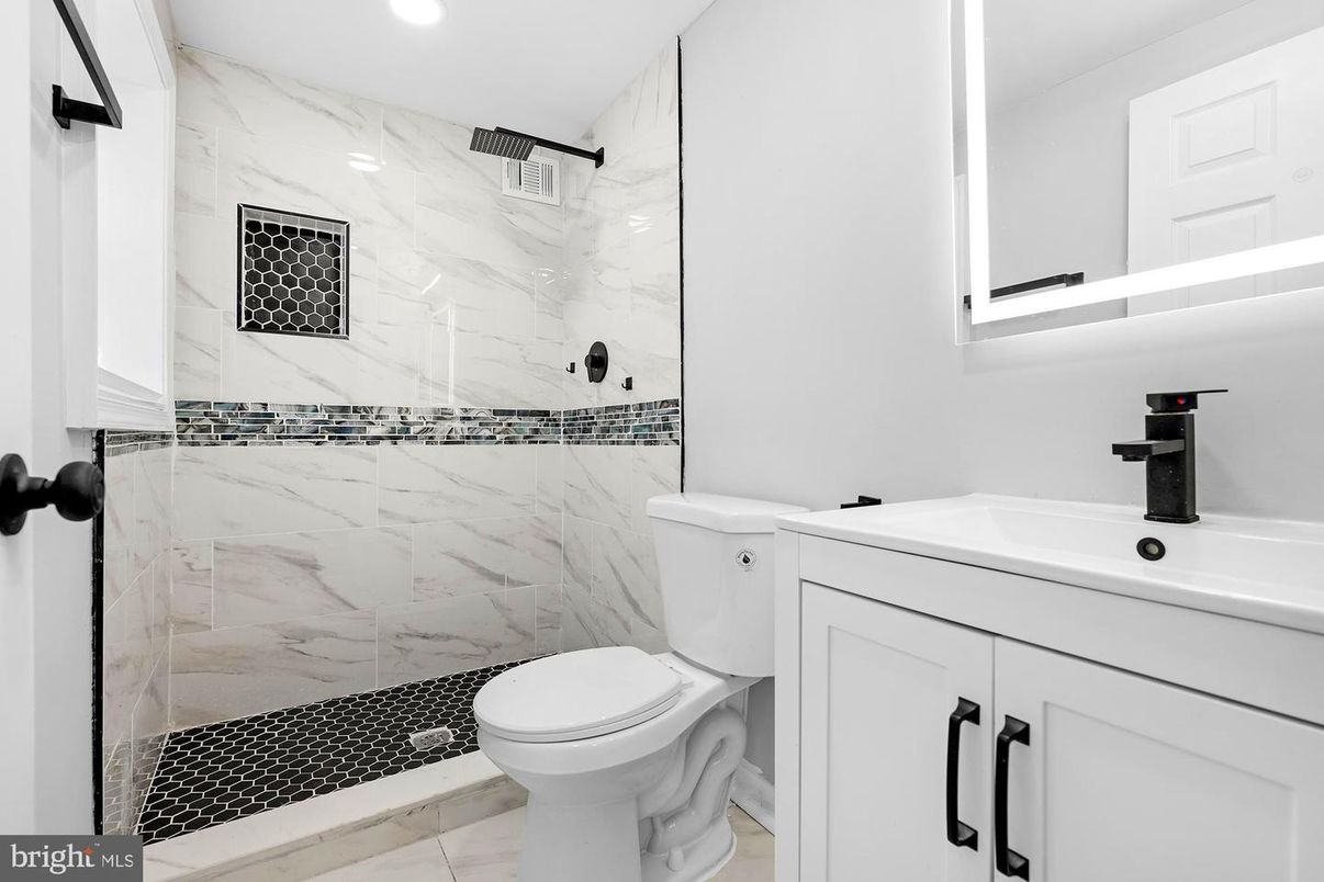 Bathroom, Glass Shower, Interior, Marble Walls, Recessed Lighting