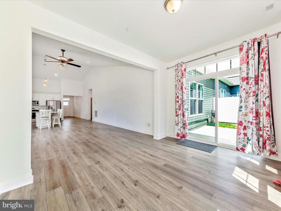 Dining room, Empty room, Interior, Kitchen, Pendant Lights, Recessed Lighting, Wood Texture Flooring