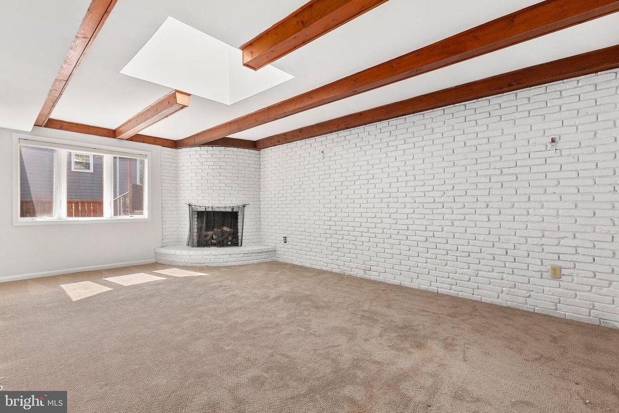 Empty room, Fireplace, Interior, Stone Walls, Wooden Beams