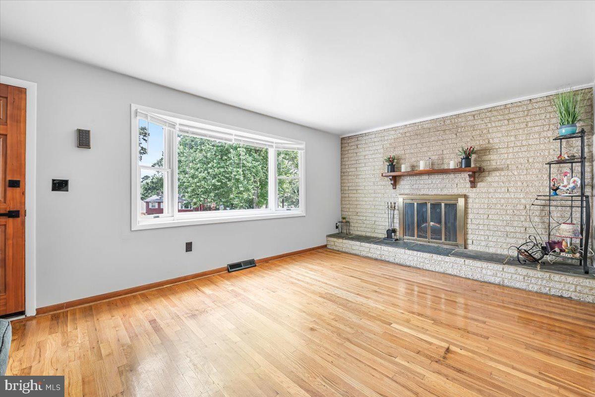 Empty room, Fireplace, Interior, Stone Walls, Wood Texture Flooring