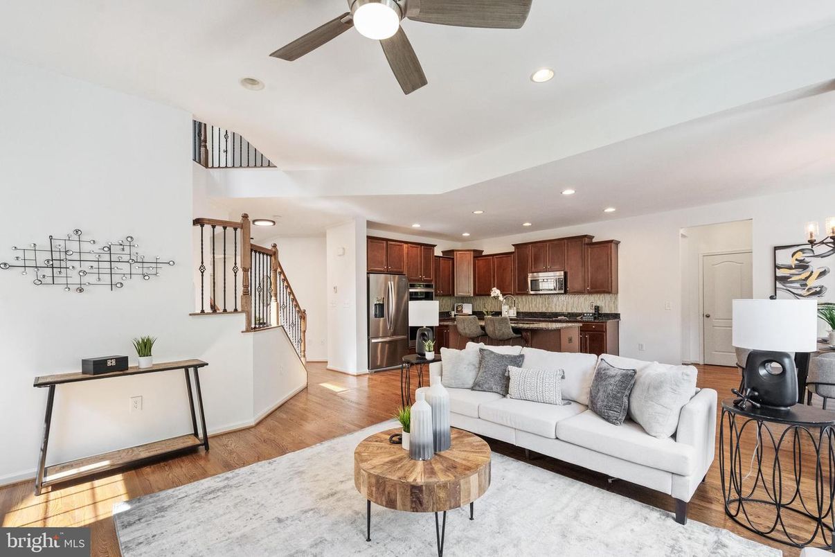 Interior, Kitchen, Living room, Recessed Lighting, Stainless Steel Appliances, Wood Texture Flooring