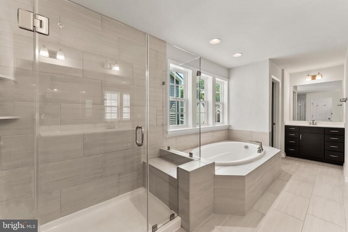Bathroom, Dual Sink Vanities, Glass Shower, Interior, Recessed Lighting