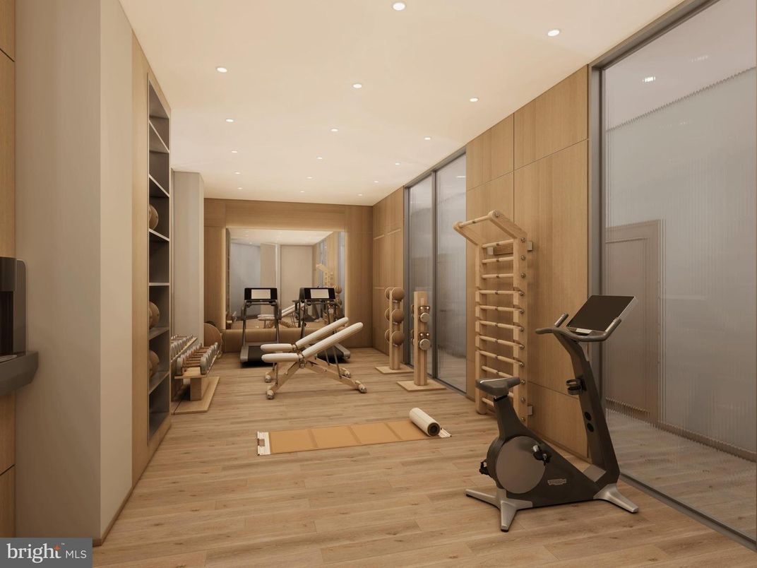 Fitness Equipment, Interior, Recessed Lighting, Wood Texture Flooring
