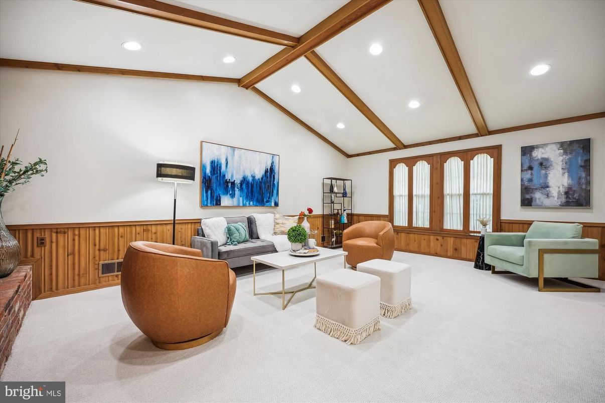 Interior, Living room, Recessed Lighting, Wooden Beams