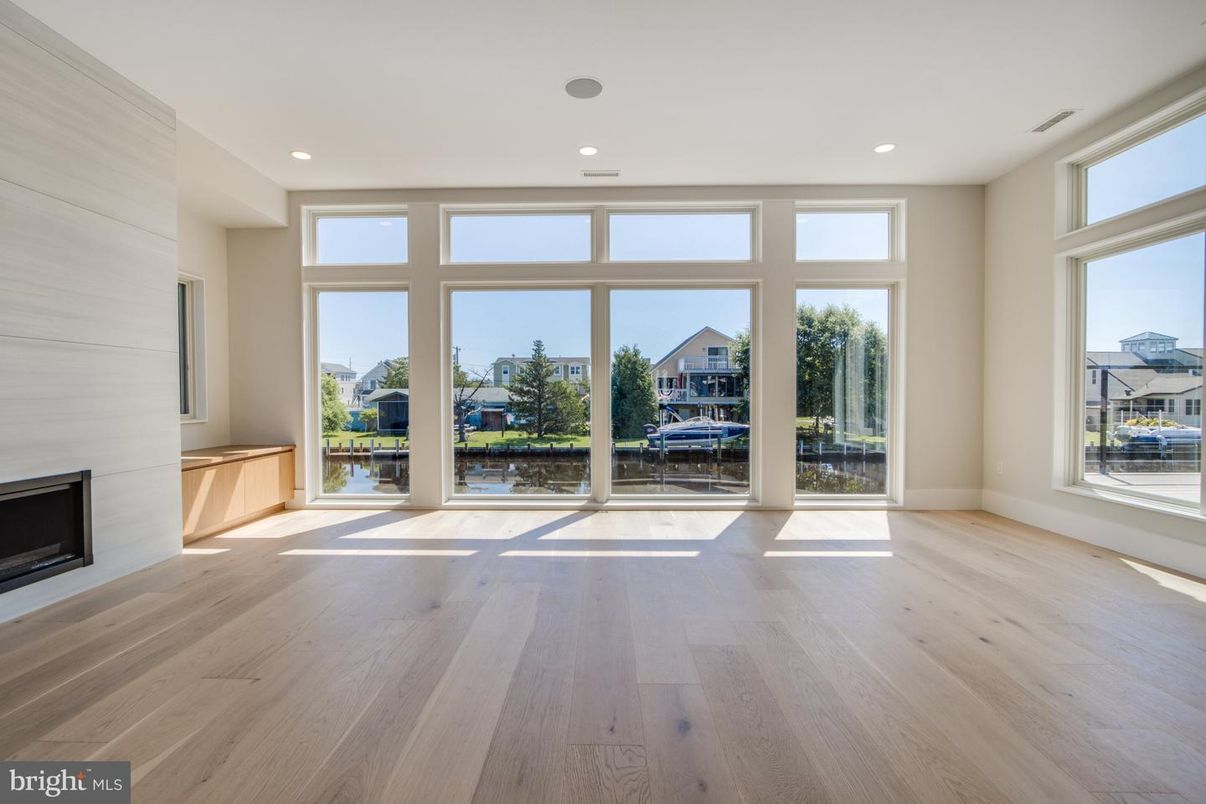 Empty room, Fireplace, Interior, Recessed Lighting, Wood Texture Flooring