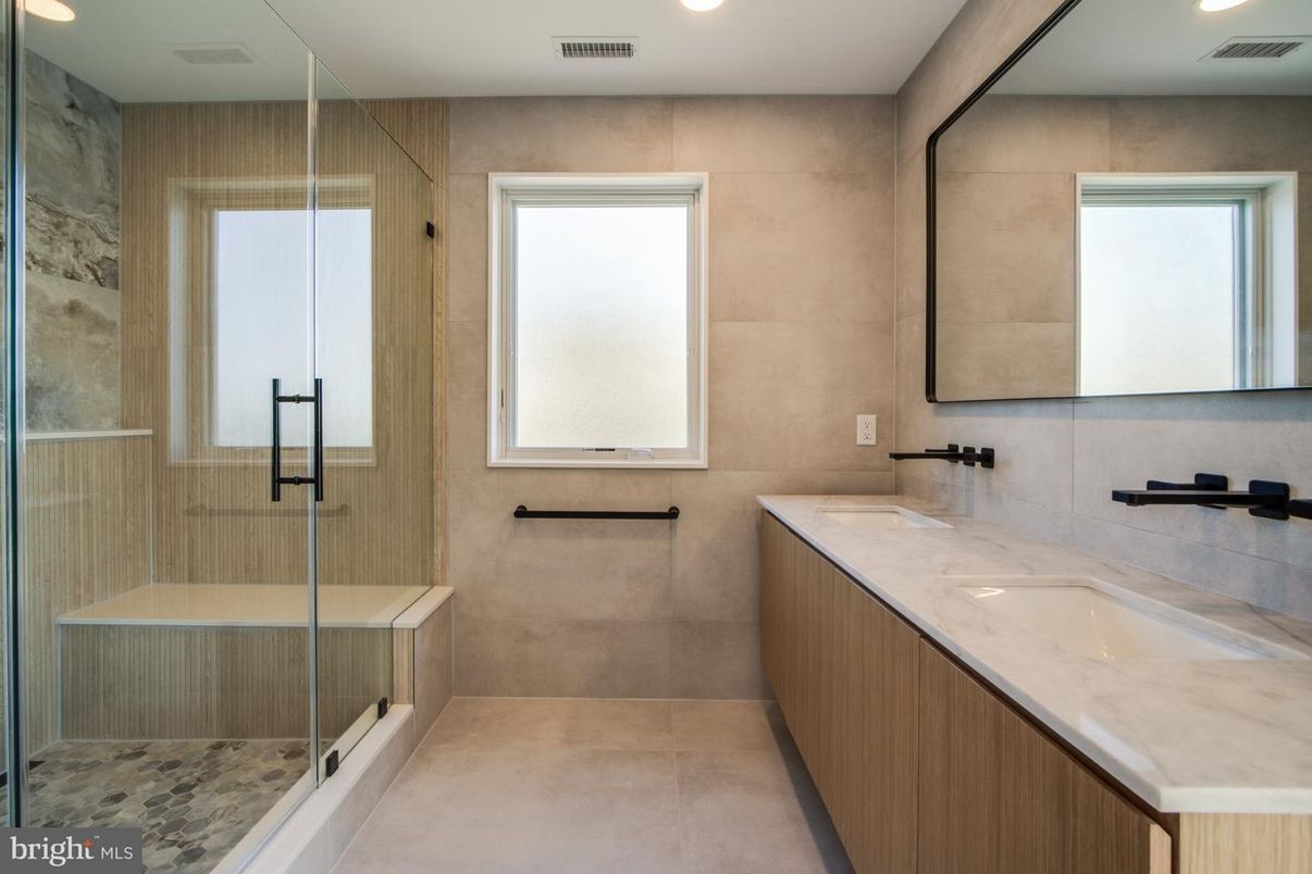 Bathroom, Dual Sink Vanities, Glass Shower, Interior, Recessed Lighting