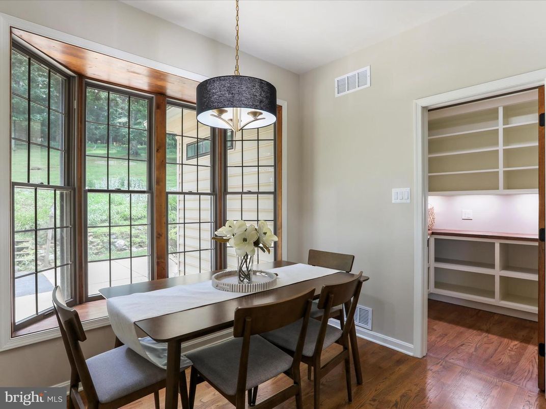 Dining room, Interior, Pendant Lights, Wood Texture Flooring