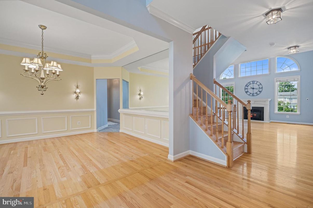 Chandelier, Empty room, Fireplace, Interior, Wood Texture Flooring