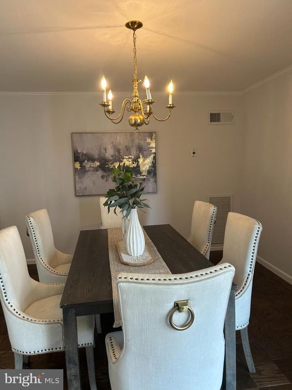 Chandelier, Dining room, Interior, Wood Texture Flooring