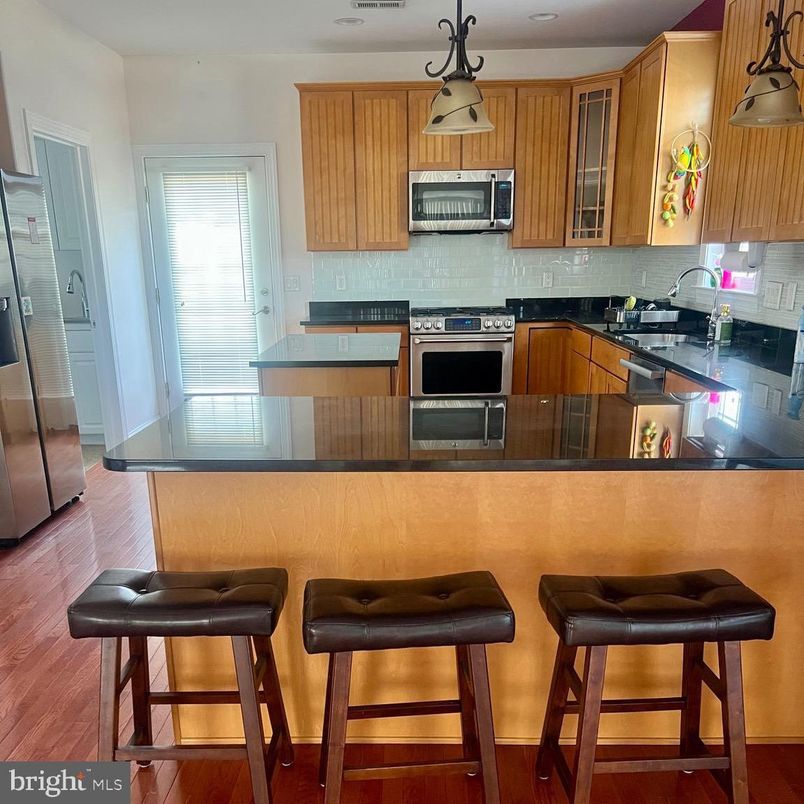 Interior, Kitchen, Pendant Lights, Stainless Steel Appliances, Wood Texture Flooring