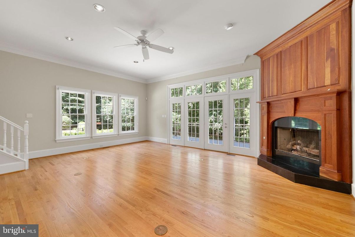 Empty room, Fireplace, Interior, Recessed Lighting, Wood Texture Flooring