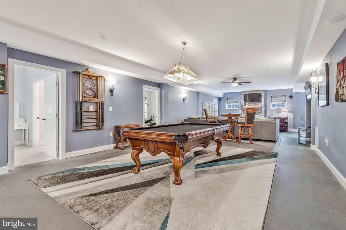 Billiard Table, Fireplace, Game Room, Interior, Pendant Lights
