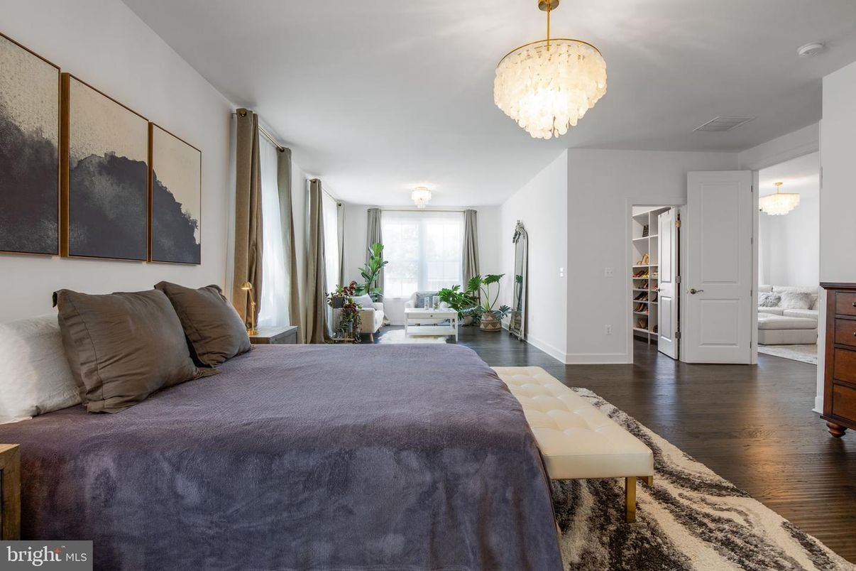 Bedroom, Chandelier, Interior, Wood Texture Flooring