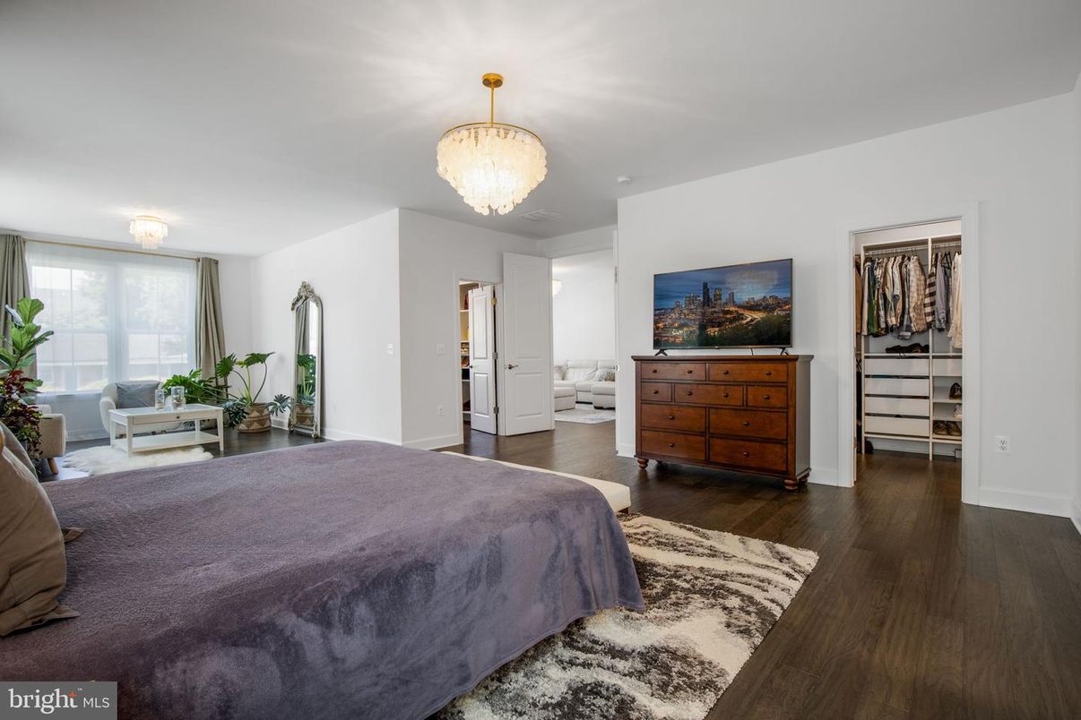 Bedroom, Chandelier, Interior, Wood Texture Flooring