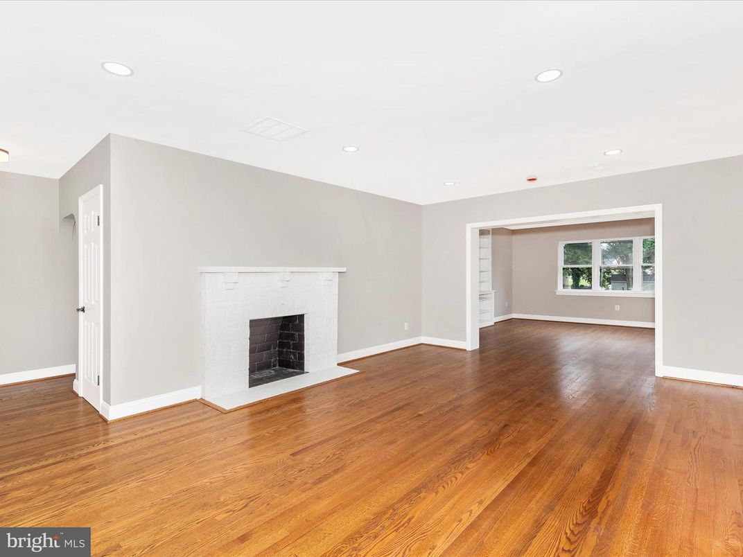 Empty room, Fireplace, Interior, Recessed Lighting, Wood Texture Flooring