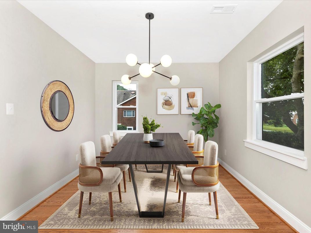 Dining room, Interior, Pendant Lights, Wood Texture Flooring