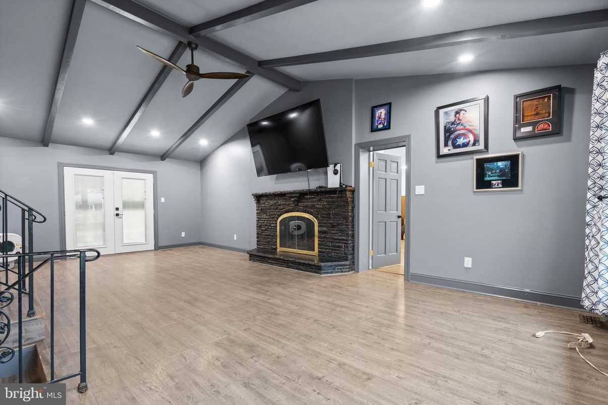 Empty room, Fireplace, Interior, Recessed Lighting, Wood Texture Flooring