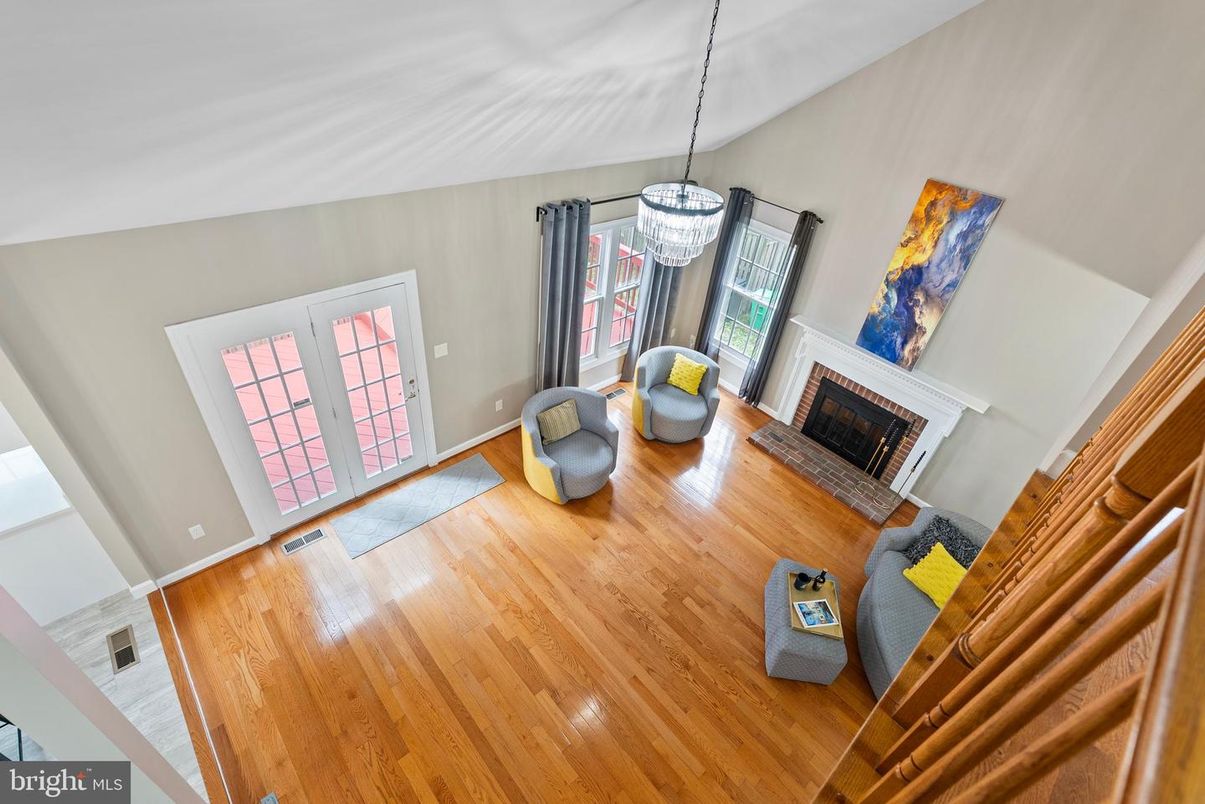 Fireplace, Interior, Living room, Pendant Lights, Wood Texture Flooring