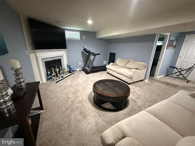 Fireplace, Fitness Equipment, Interior, Living room, Recessed Lighting