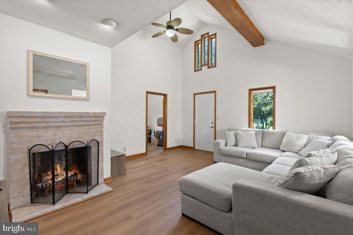 Fireplace, Interior, Living room, Wooden Beams, Wood Texture Flooring