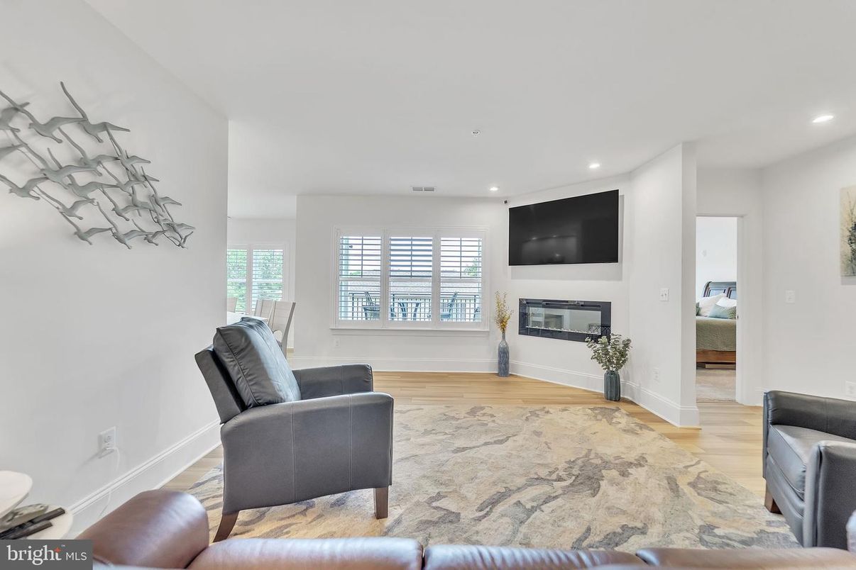Fireplace, Interior, Recessed Lighting, Wood Texture Flooring