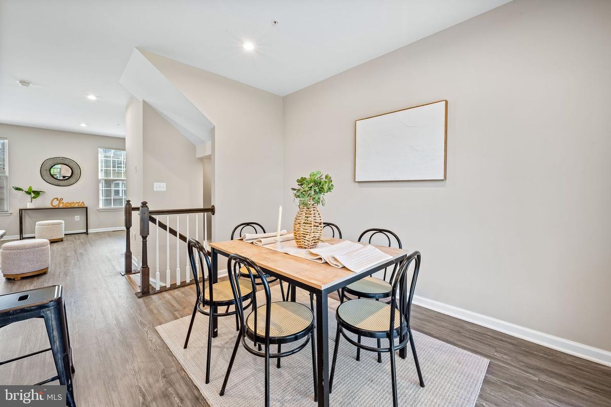 Dining room, Interior, Recessed Lighting, Wood Texture Flooring