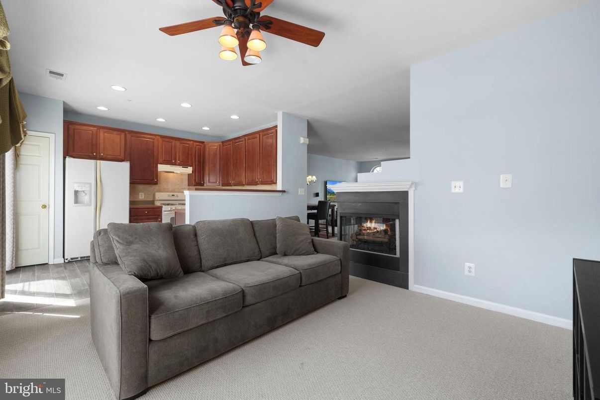 Fireplace, Interior, Kitchen, Living room, Recessed Lighting