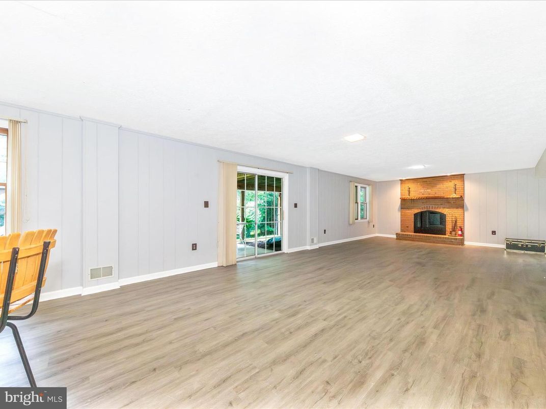 Empty room, Fireplace, Interior, Recessed Lighting, Wood Texture Flooring