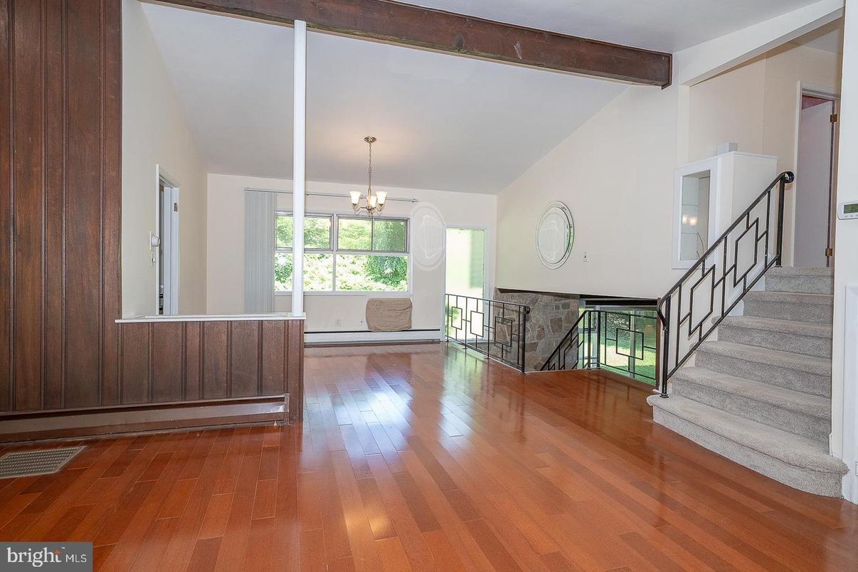 Chandelier, Interior, Pendant Lights, Wooden Beams, Wood Texture Flooring