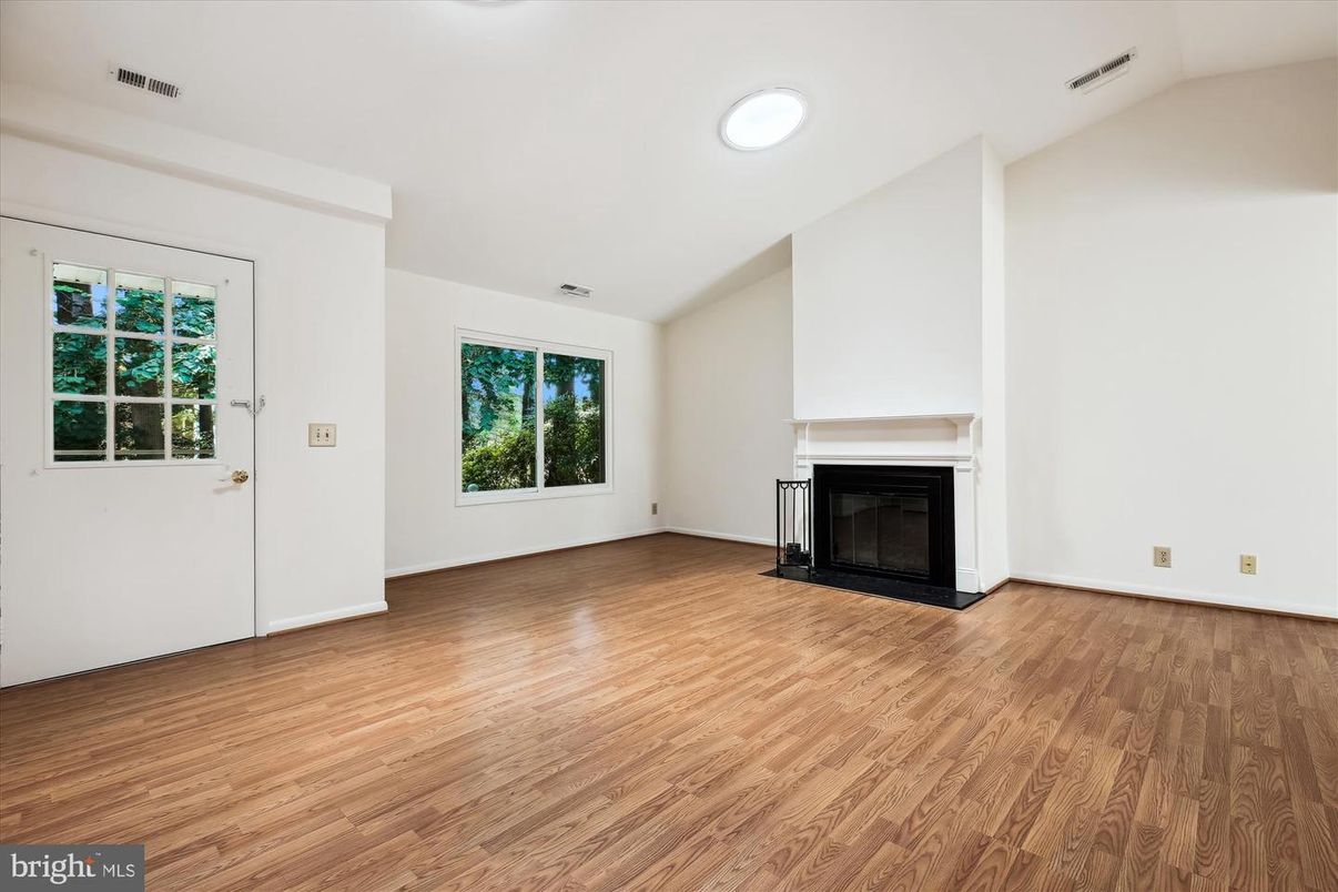 Empty room, Fireplace, Interior, Recessed Lighting, Wood Texture Flooring
