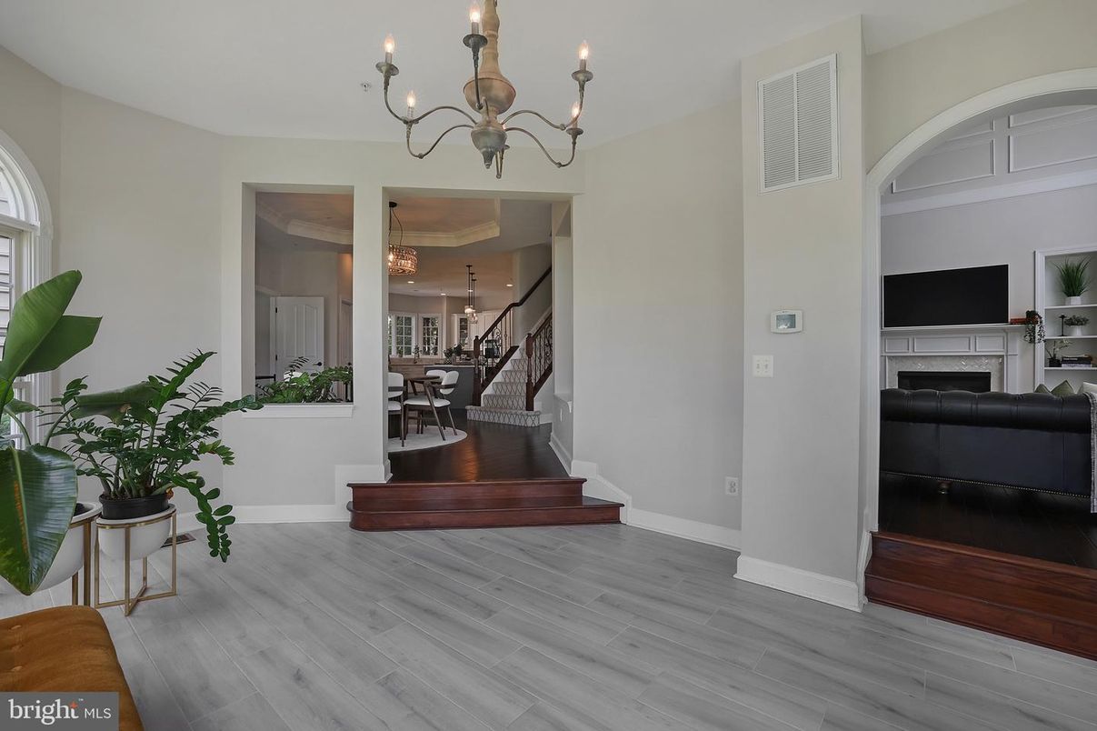 Chandelier, Dining room, Interior, Wood Texture Flooring
