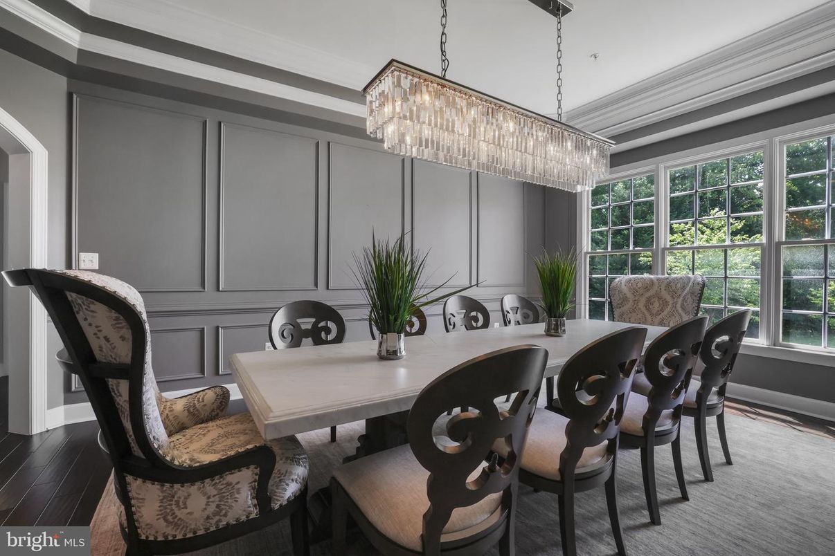 Chandelier, Dining room, Interior, Wood Texture Flooring