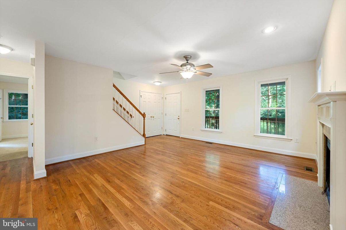 Empty room, Fireplace, Interior, Recessed Lighting, Wood Texture Flooring