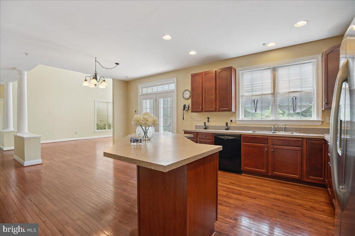Chandelier, Interior, Kitchen, Recessed Lighting, Wood Texture Flooring
