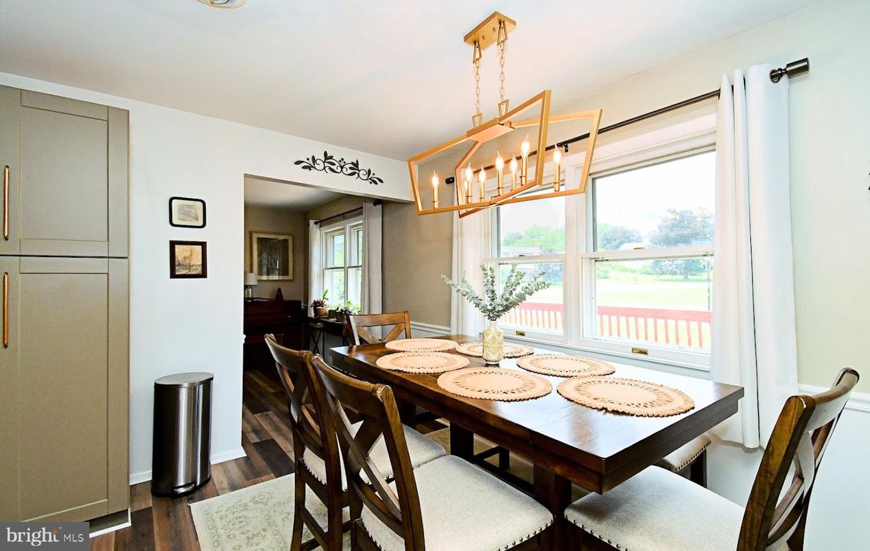 Dining room, Interior, Pendant Lights, Wood Texture Flooring